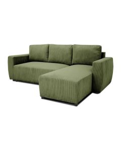 Canapé d'angle convertible réversible en velours côtelé kaki avec coffre de rangement - PHARELL - 3/4 places