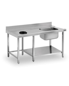 Table de Prélavage Inox avec Trou de Vide Déchets, Bac à Droite et Étagère - Distform