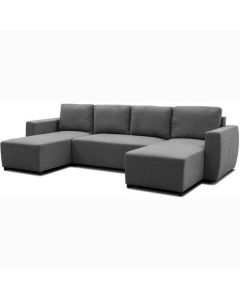 Canapé d'angle convertible panoramique pharell 5/6 places - tissu anthracite - coffre de rangement - l297 x p155 x h71/85 cm