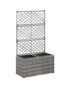 Jardinière lit surélevé plantes fleurs jardin en treillis 2 pots 58 x 30 x 107 cm résine tressée gris