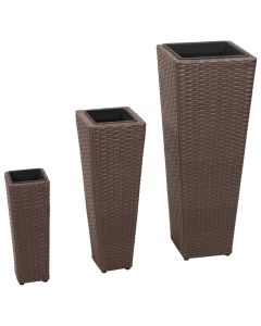 Jardinière lit surélevé plantes fleurs jardin 3 pcs résine tressée marron