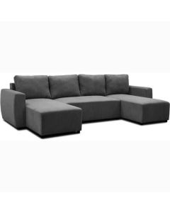 Canapé d'angle convertible panoramique pharell 5/6 places - tissu velours côtelé anthracite - coffre de rangement - l297 x p1