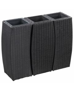Jardinière lit surélevé plantes fleurs jardin 3 pcs résine tressée noir