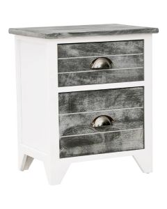 Table de chevet en bois de paulownia gris et blanc avec 2 tiroirs