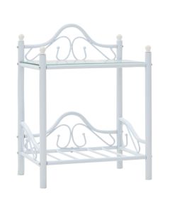 Table de chevet acier et verre trempé 45 x 30,5 x 60 cm blanc