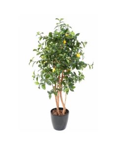 Citronnier factice tronc naturel en pot et fruits H150cm Jaune citron