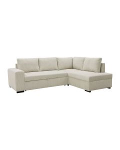 Canapé d'angle convertible réversible en tissu velours côtelé perle avec coffre de rangement - Lincoln 4 à 5 places