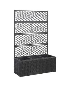 Jardinière lit surélevé plantes fleurs jardin en treillis 3 pots 83 x 30 x 130cm résine tressée noir