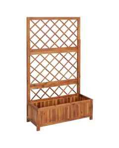 Lit surélevé en bois d'acacia massif avec treillis pour plantes grimpantes - 85x38x150 cm