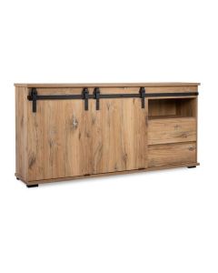 Buffet Manzano en chêne flagstaff avec 2 portes coulissantes, 2 tiroirs et 1 niche - L 180 x H 87 x l 40 cm