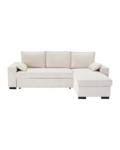 Canapé d'angle convertible réversible avec méridienne et coffre de rangement en velours côtelé Marlon - L 240 x P 143 x H 85 cm