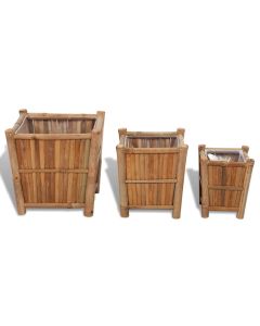 Lot de 3 jardinière lit surélevé plantes fleurs jardin en bambou avec doublure en nylon