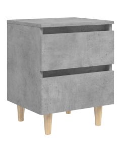 Table de chevet Gris Béton avec Pieds en Pin Massif 40x35x50 cm