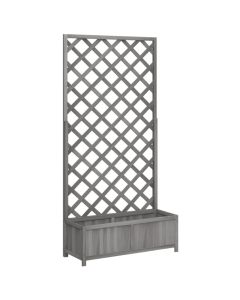 Jardinière en bois massif de sapin avec treillis pour plantes grimpantes - Gris, 90x35x180cm