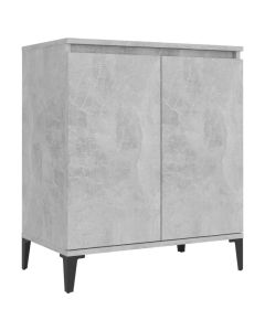 Buffet industriel en bois d'ingénierie gris béton 60x35x70 cm avec 2 portes et pieds en métal