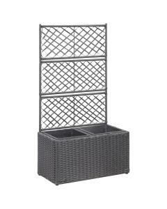 Jardinière lit surélevé plantes fleurs jardin treillis 2 pots 58 x 30 x 107 cm résine tressée marron