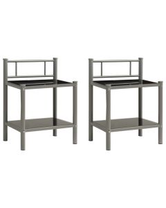 Ensemble de 2 tables de chevet en métal et verre gris et noir