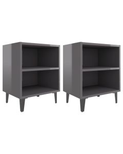 Tables de chevet pieds en métal 2 pcs gris brillant 40x30x50 cm