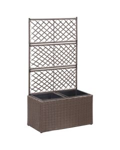 Jardinière lit surélevé plantes fleurs jardin treillis 2 pots 58 x 30 x 107cm résine tressée marron