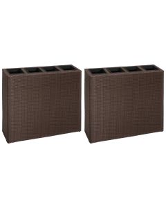 Lot de 2 jardinières lit surélevé plantes fleurs jardin et 4 pots résine tressée marron