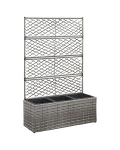Jardinière lit surélevé plantes fleurs jardin en treillis 3 pots 83 x 30 x 130 cm résine tressée gris