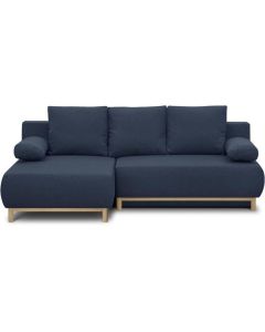 Canapé d'angle gauche convertible mika 3 places - tissu bleu foncé - coffre de rangement - l218 x p98/145 x h84 cm