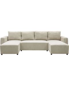 Canapé d'angle convertible panoramique pharell 5/6 places - tissu velours côtelé perle - coffre de rangement - l297 x p155 x
