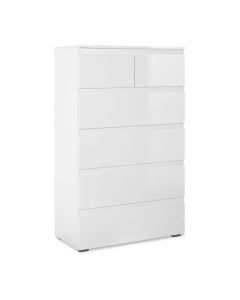Commode Capetown Blanc Brillant 6 Tiroirs - L80 x H131,5 x P40 cm