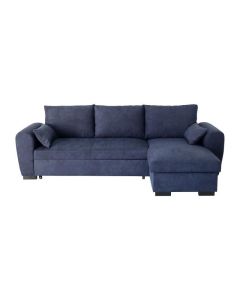 Canapé d'angle convertible réversible avec méridienne et coffre de rangement en tissu camel - L 240 x P 143 x H 85 cm