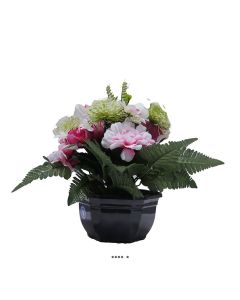 Coupe fleurs artificielles renoncules alliums et chrysanthèmes D 29 cm Rose fushia