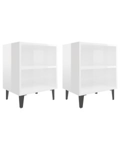 Lot de 2 tables de chevet blanches brillantes avec pieds en métal pour un style industriel