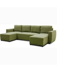 Canapé d'angle convertible panoramique pharell 5/6 places - tissu olive - coffre de rangement - l297 x p155 x h71/85 cm