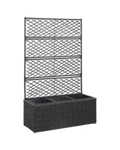 Jardinière surélevée en résine tressée avec treillis intégré et 3 pots amovibles - Noir
