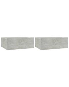 Lot de 2 tables de chevet flottantes en bois d'ingénierie gris béton avec tiroir intégré