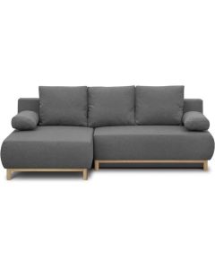 Canapé d'angle gauche convertible mika 3 places - tissu gris clair - coffre de rangement - l218 x p98/145 x h84 cm