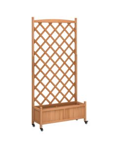 Jardinière Bois Massif avec Treillis et Roues Marron - Idéale pour Plantes Grimpantes