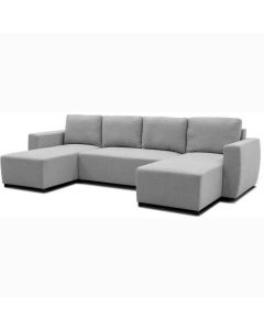 Canapé d'angle convertible panoramique pharell 5/6 places - tissu souris - coffre de rangement - l297 x p155 x h71/85 cm