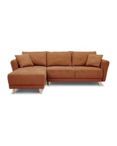 Canapé d'angle convertible réversible 3-4 places avec coffre de rangement en tissu terracotta - Claudius