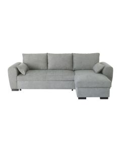 Canapé d'angle convertible réversible avec méridienne et coffre de rangement en tissu gris clair - L 240 x P 143 x H 85 cm
