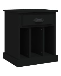 Table de chevet noir 43x36x50 cm avec tiroir et 3 compartiments de rangement